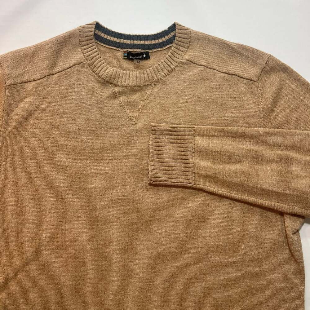 Smartwool Men's Heathered Brown Merino Wool Blend Ribbed Trim Sweater Med